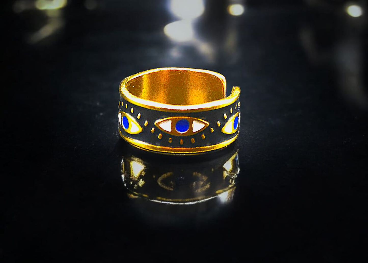 "Evil Eye" Ring, WATERPROOF-NON TARNISH 18K Gold Plated Steel Ring for Women