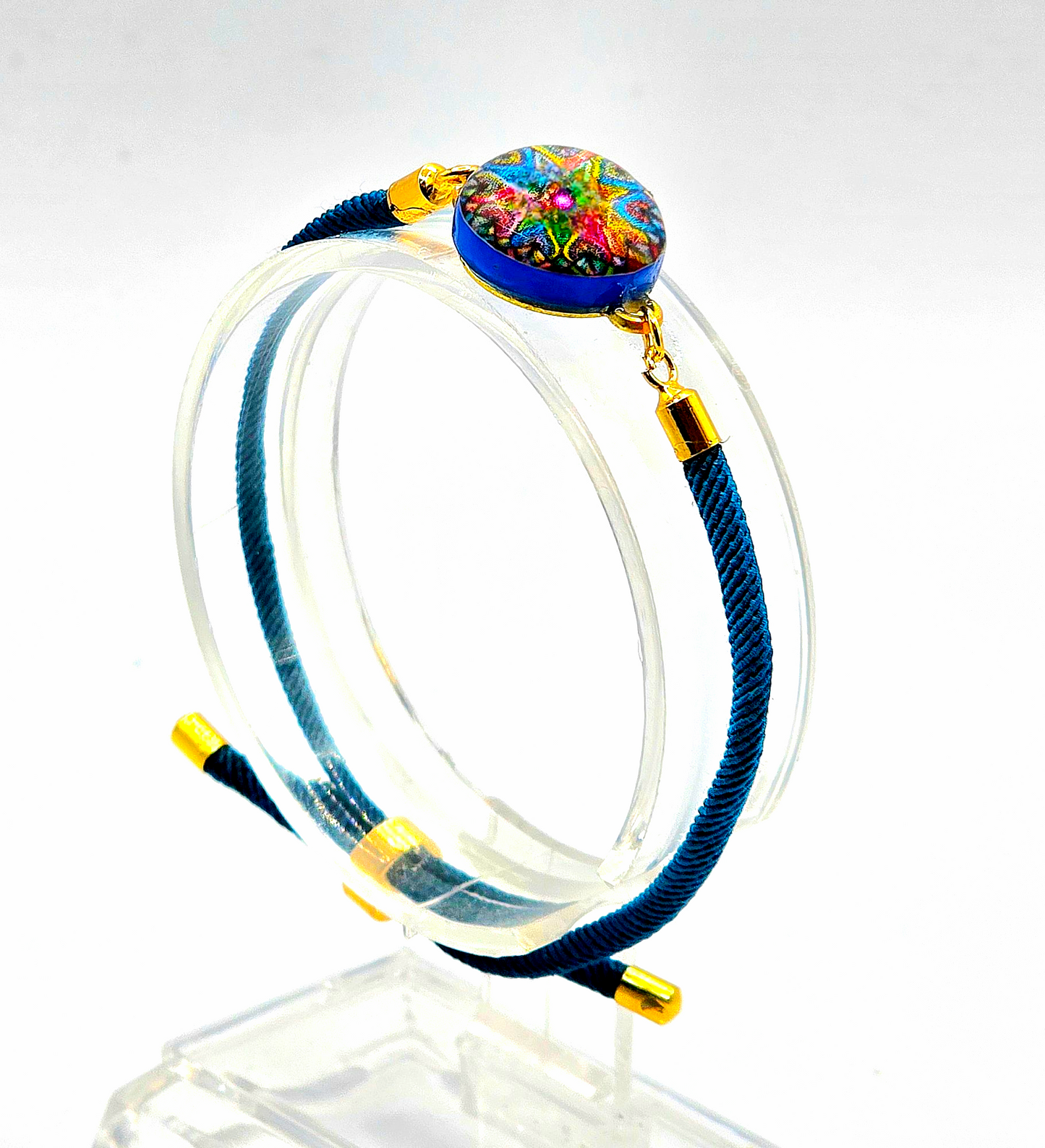 Adjustable Nylon Cord Bracelet Durable Woven Threads with Secure Clasps with Mandala Resin Charm Bracelet for Women