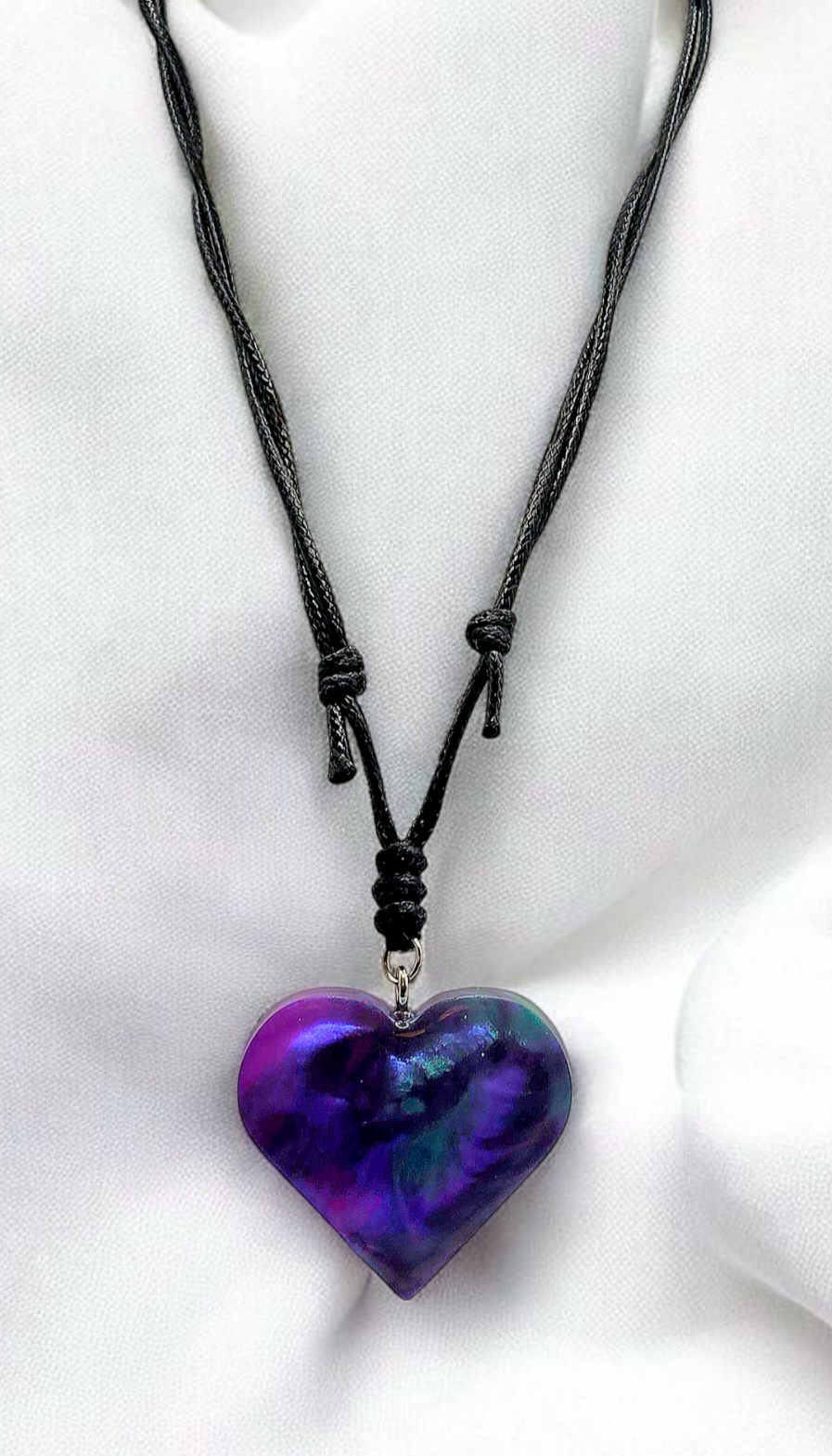 Colorful Resin Heart Pendant with Sliding Leather Adjustable Chain Necklace for Women