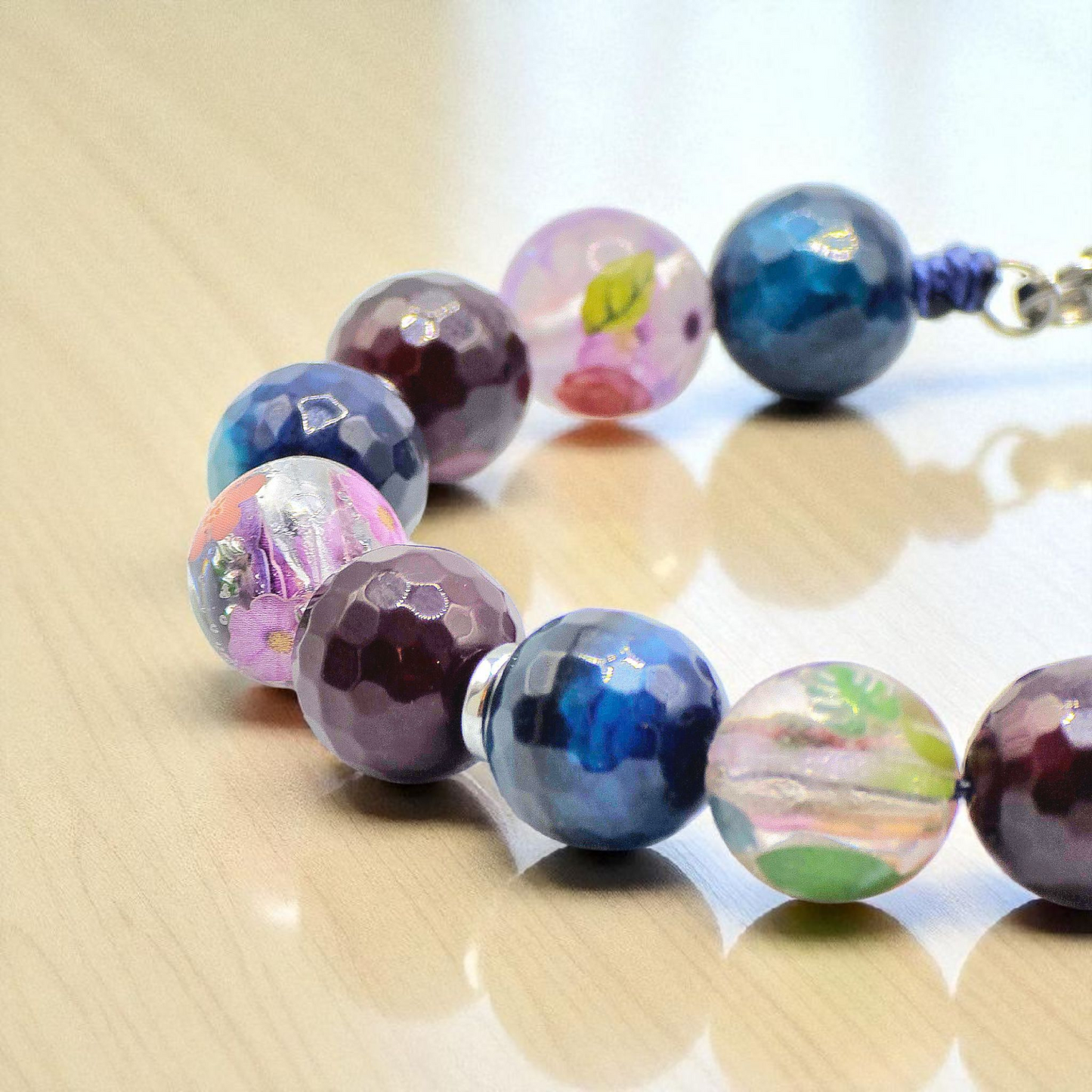 Blended Agate with Flory Resin Bracelet for Women