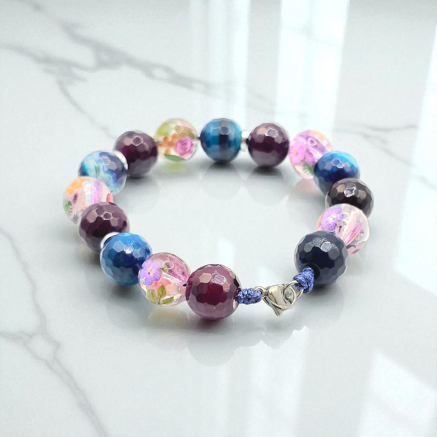Blended Agate with Flory Resin Bracelet for Women