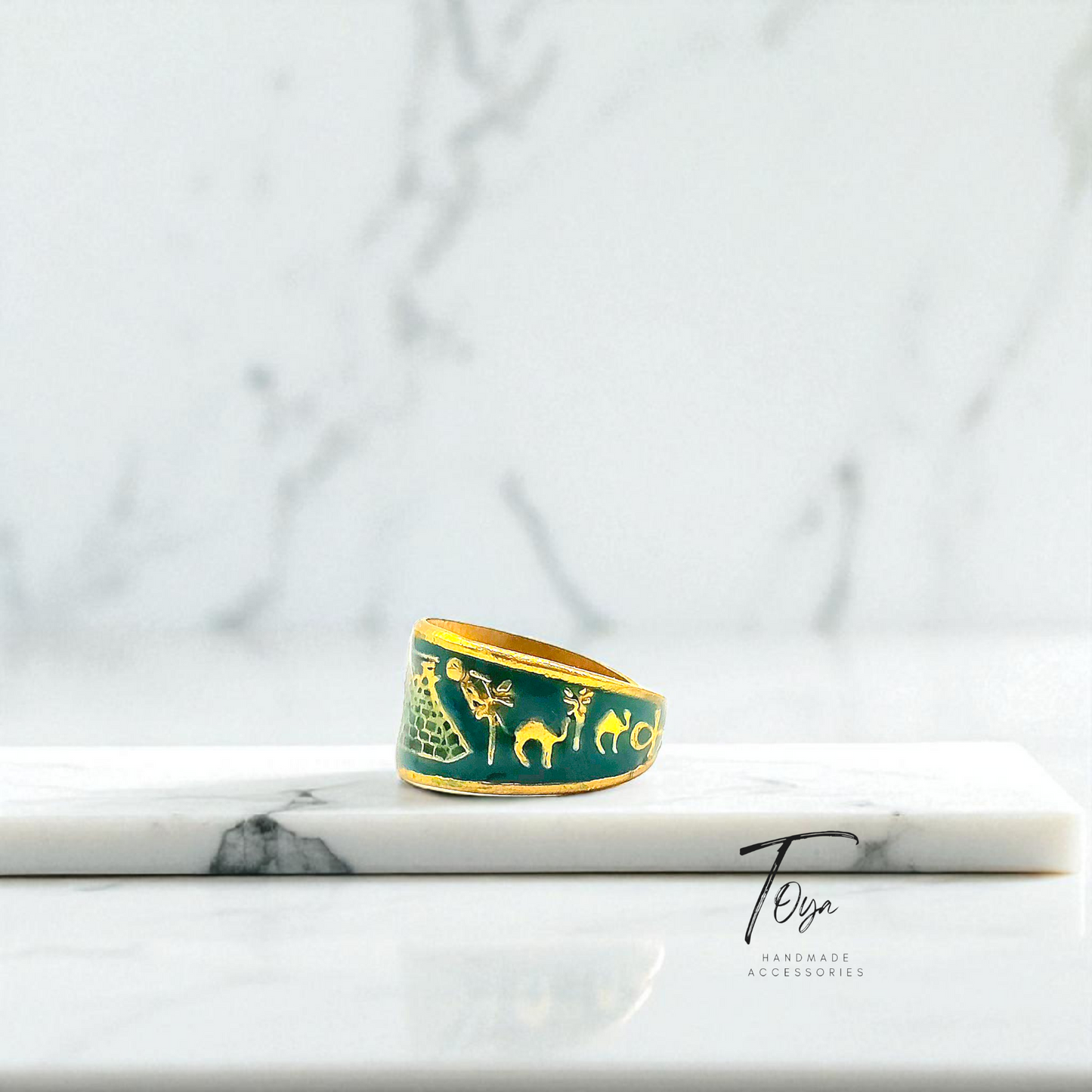 Adjustable Copper Ring for Women "Pyramids and Camels"
