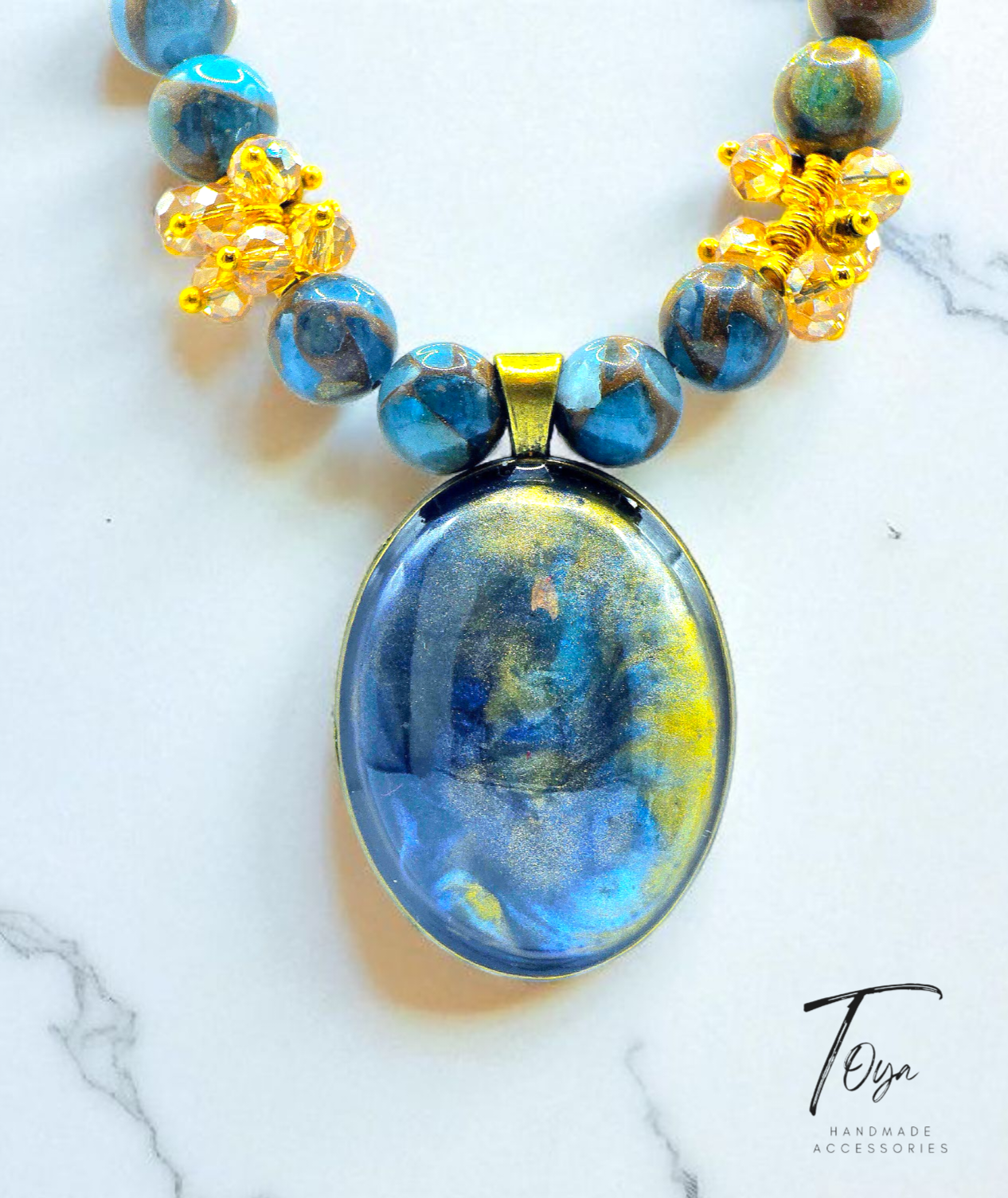 Natural Stones with Resin Pendant Jewelry Set for Women