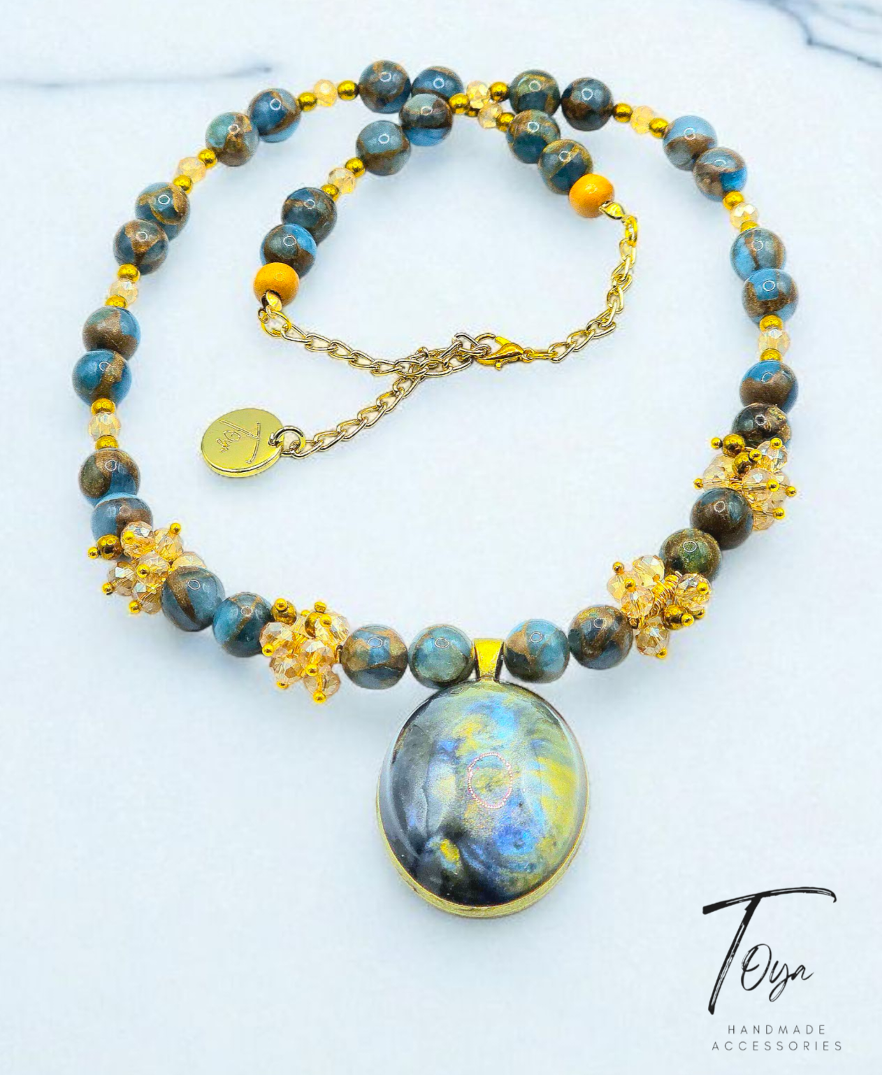 Natural Stones with Resin Pendant Jewelry Set for Women