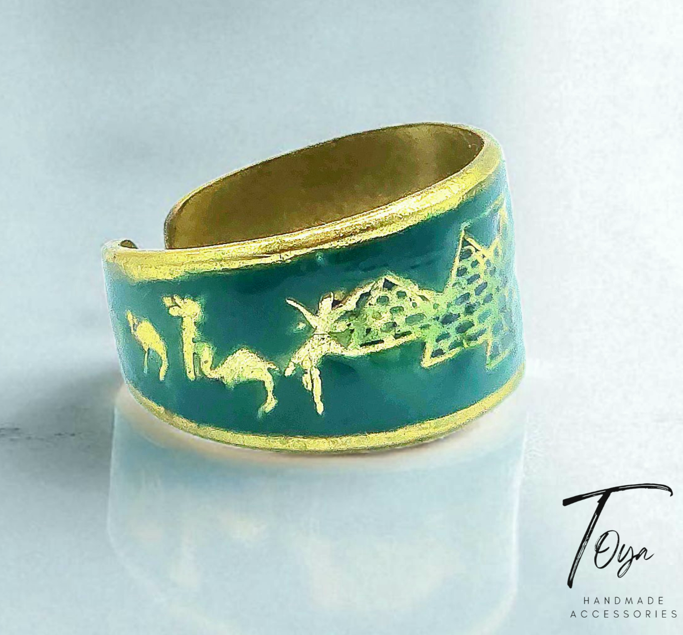 Adjustable Copper Ring for Women "Pyramids and Camels"