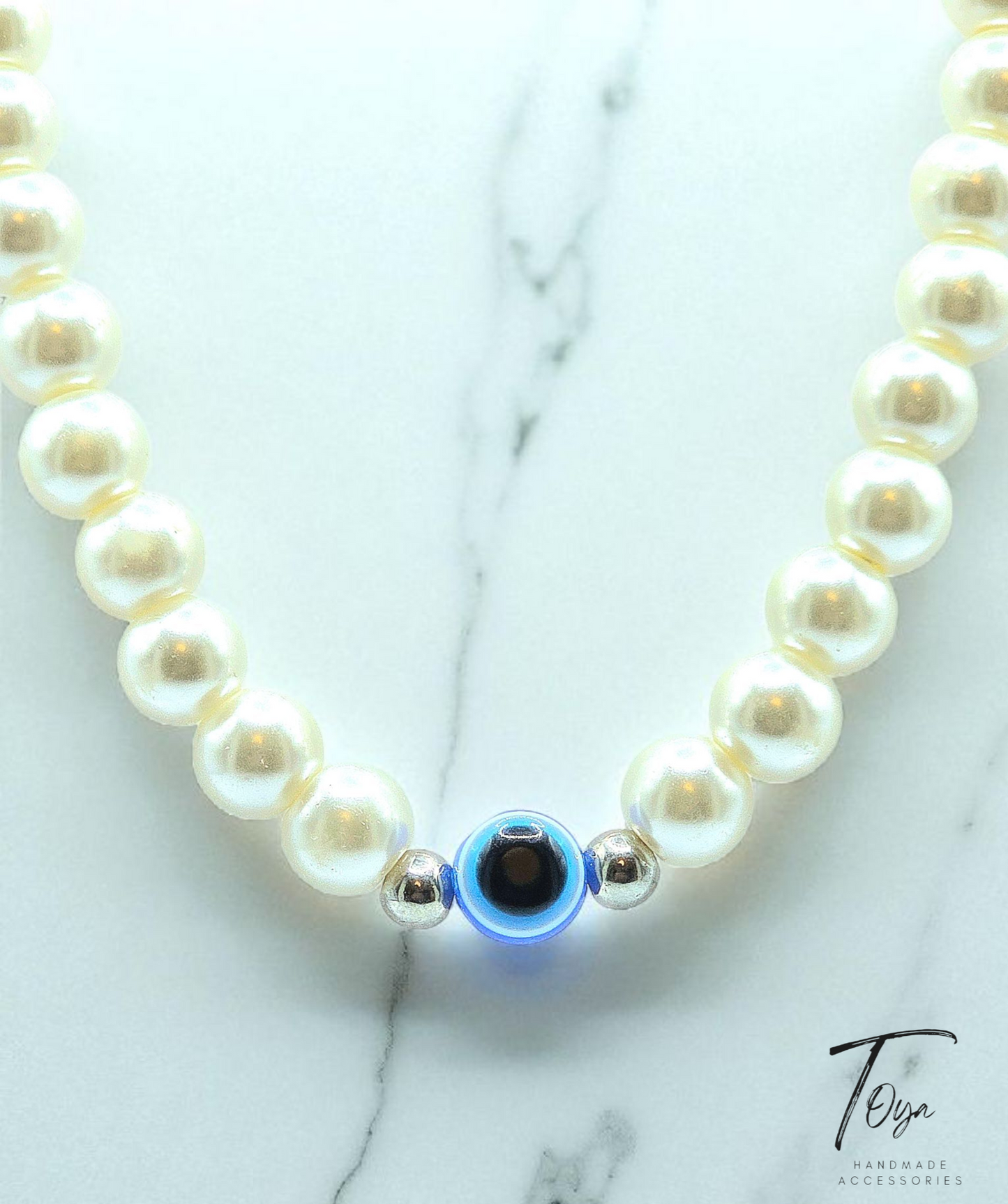 Classic Pearl with Evil Eye Charm Necklace for Women