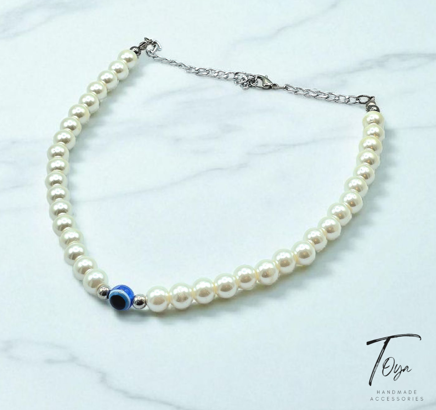 Classic Pearl with Evil Eye Charm Necklace for Women