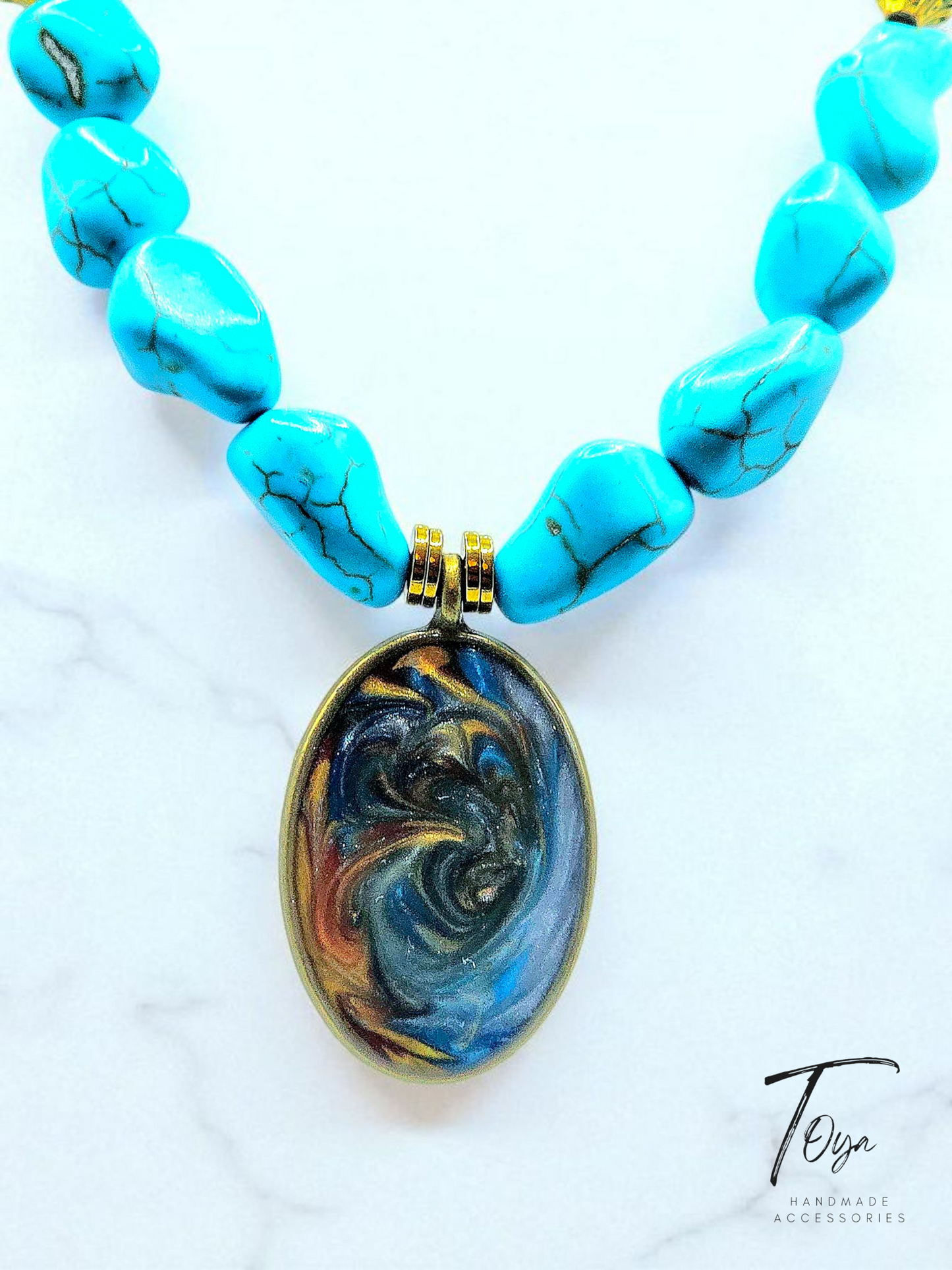 Turquoise and Agate with Colorful Resin Pendant Necklace for Women