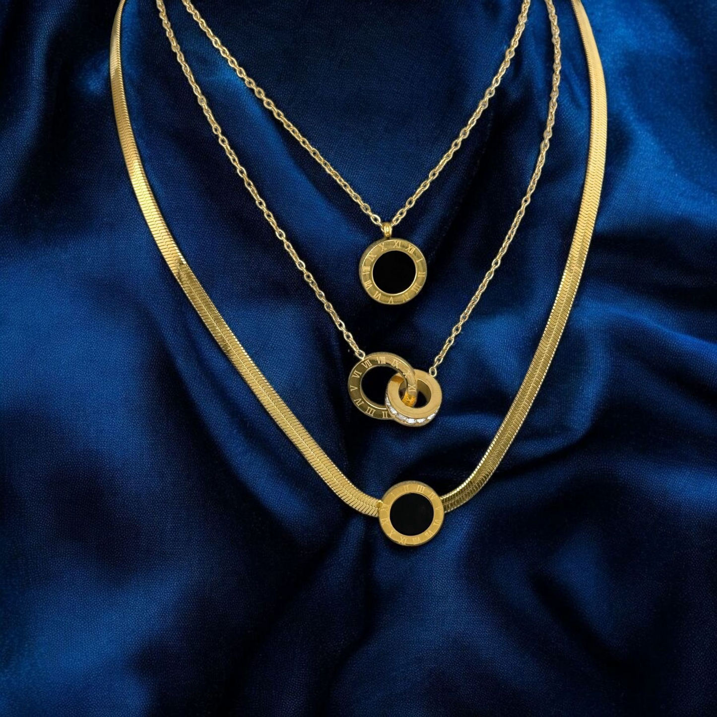 "Double Rings" WATERPROOF-NON TARNISH Necklace, 18K Gold Plated Steel Necklace for Women