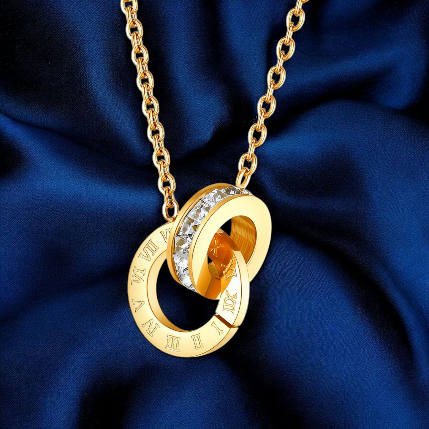 "Double Rings" Waterproof Necklace, 18K Gold Plated Steel Necklace for Women