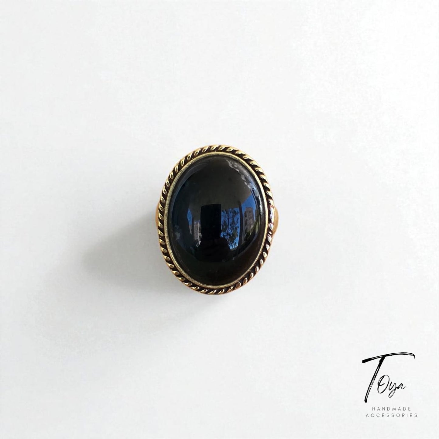 Adjustable Copper Ring for Women "Black Charm"