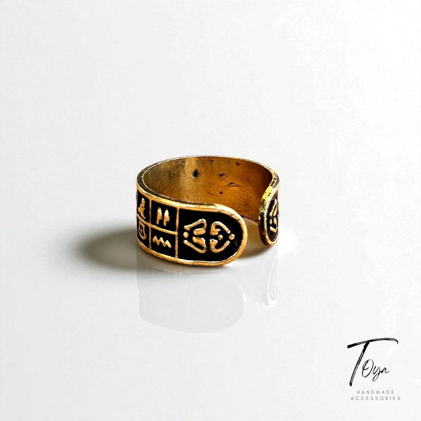 Adjustable Copper Ring for Women "Egyptian hieroglyphs"