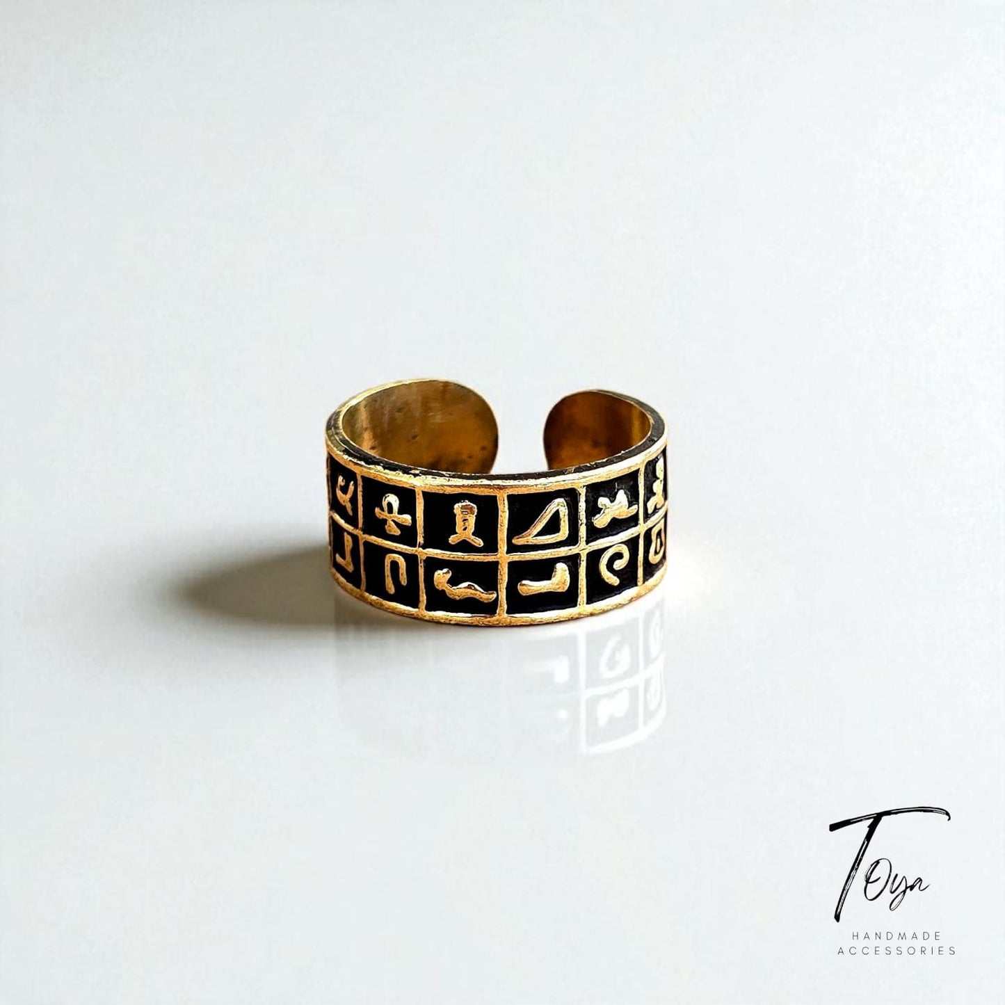 Adjustable Copper Ring for Women "Egyptian hieroglyphs"