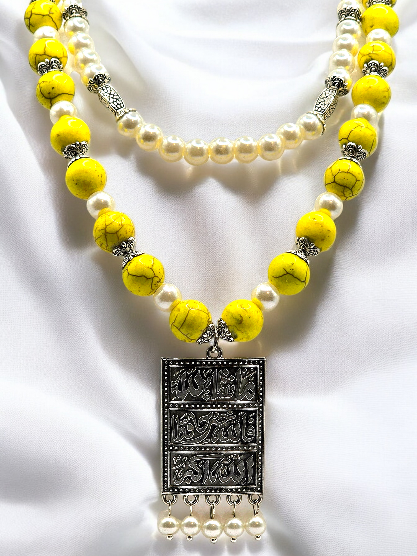 Special Yellow Turquoise and Pearl Long Necklace for Women