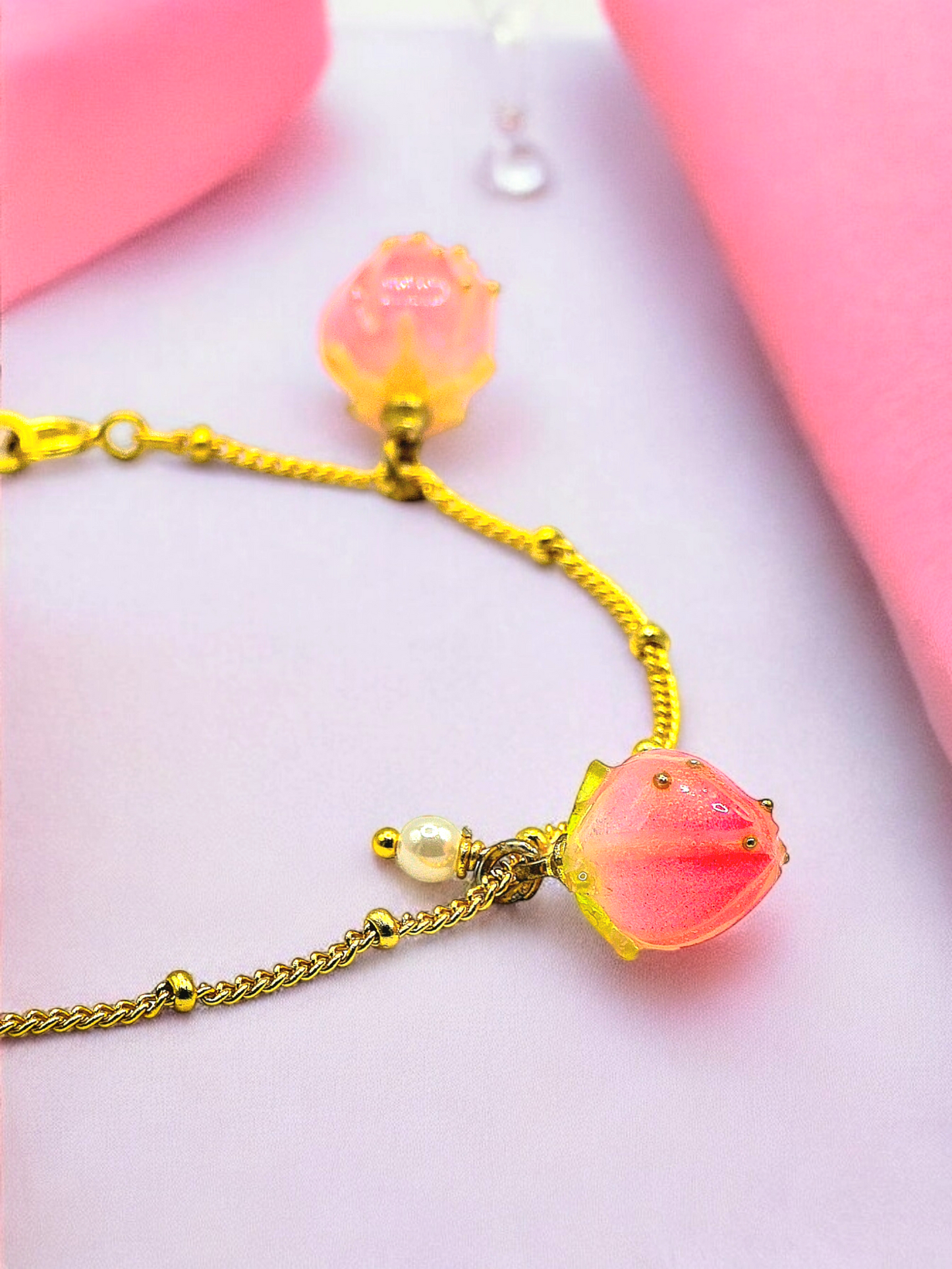 Blue and Pink Roses with Golden Thin Bracelet for Women and Girls