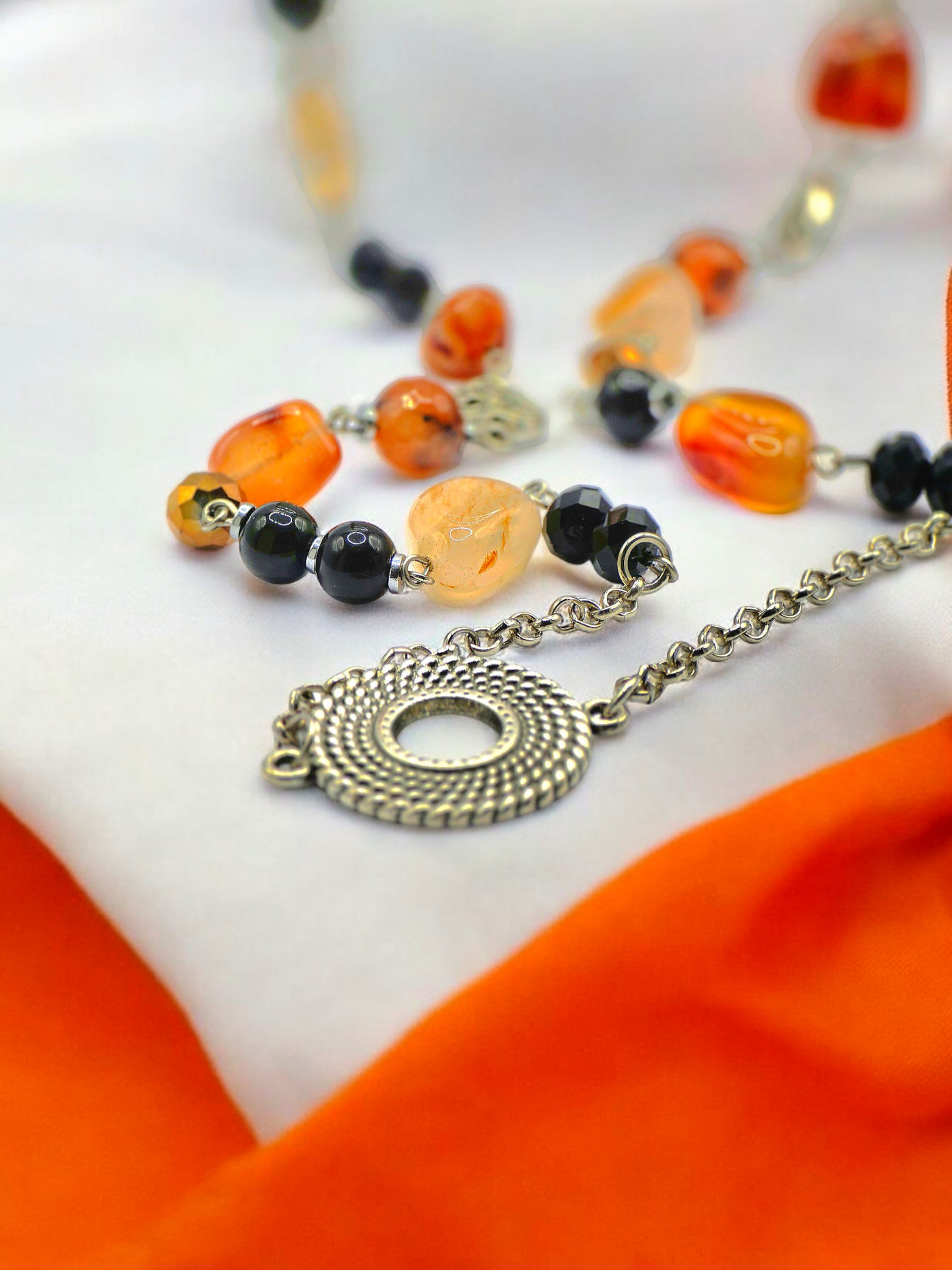 Agate, Black Pearl and Crystal Long Necklace for Women