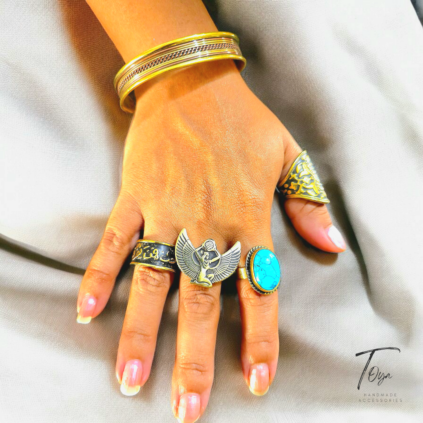 Adjustable Copper Ring for Women "Turquoise"