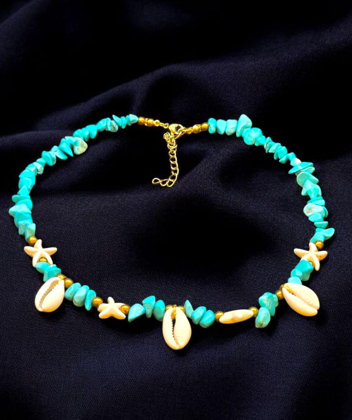 Turquoise with Seashell and Starfish Charms Necklace for Women