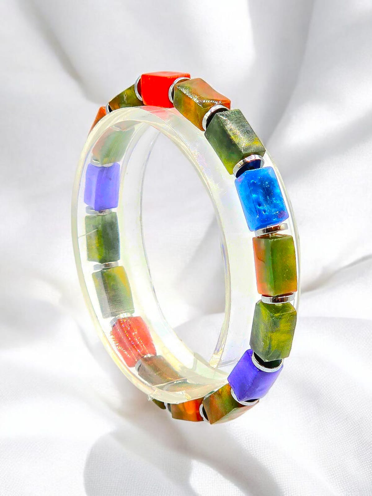 Colorful Shiny Resin with Hematite Bracelet for Men