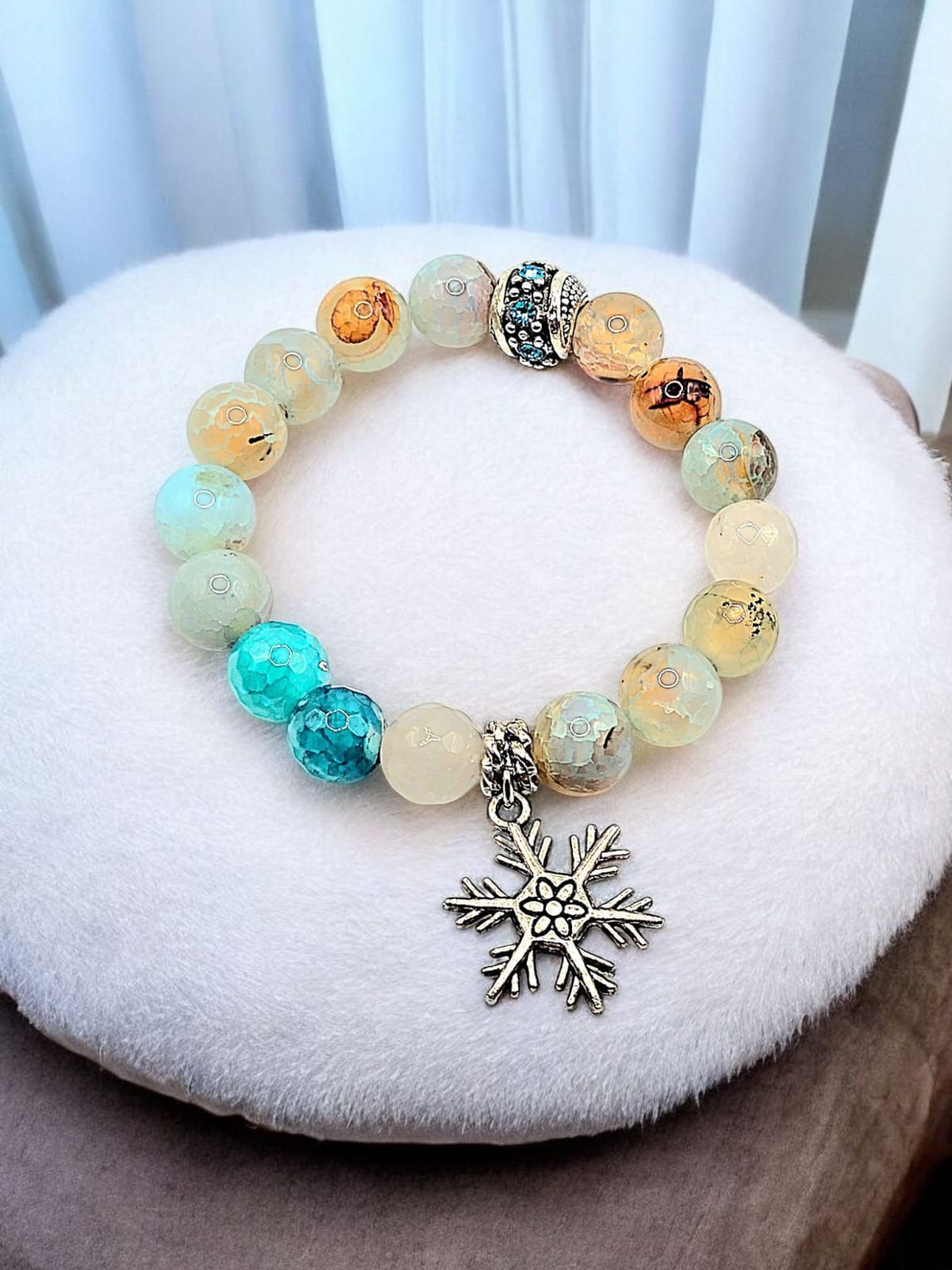 Colorful Agate with Silver plated spacer and charm Bracelet for Women