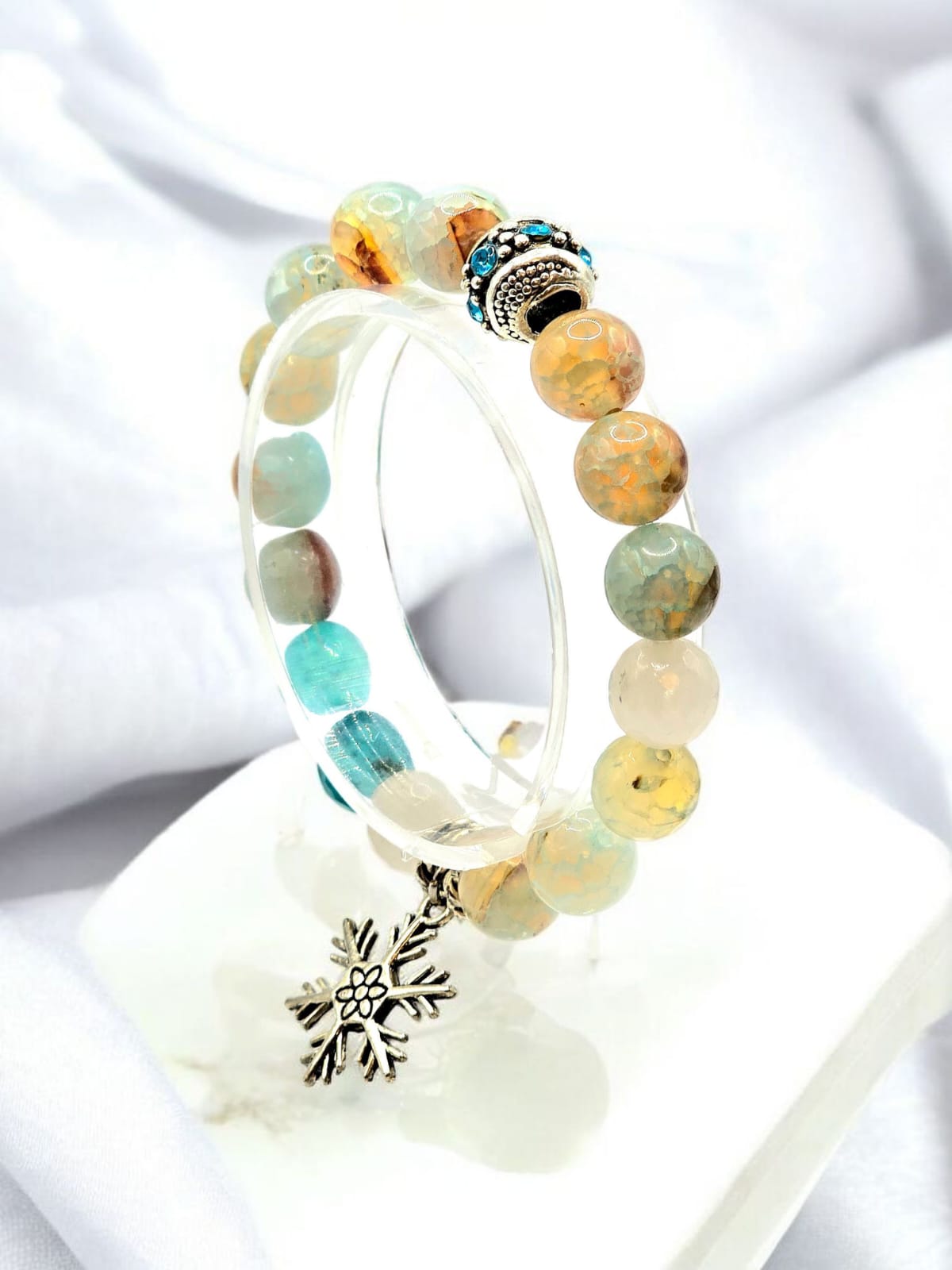 Colorful Agate with Silver plated spacer and charm Bracelet for Women