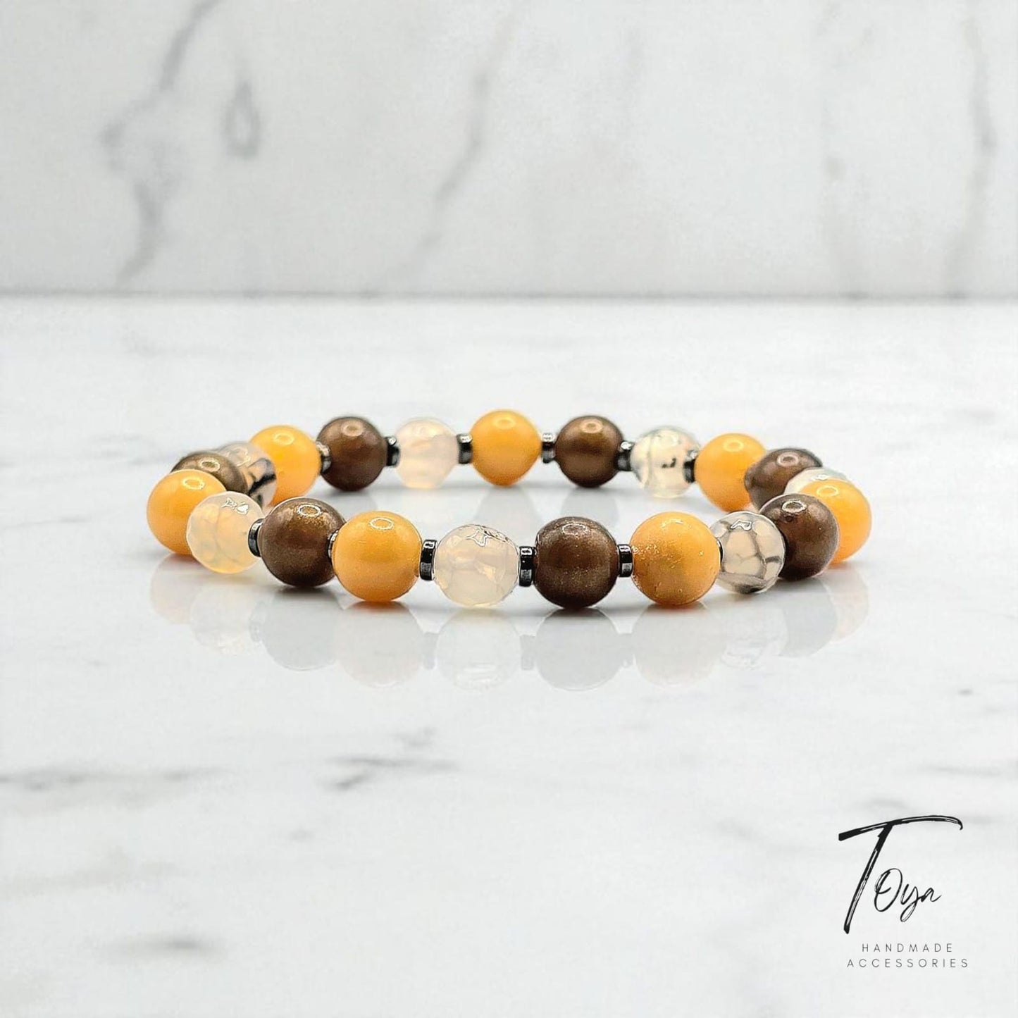 Resin and Agate with Hematite Bracelet for Men