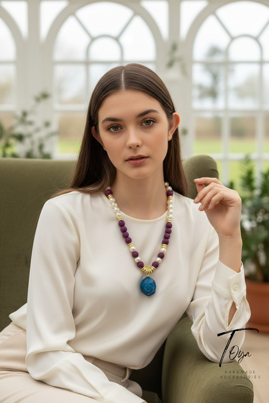 Elegant Pearl and Lava Necklace for Women