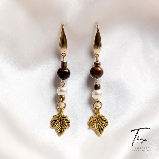 Classic Pearl, Tiger Eye and Sea shell charm Necklace and Earring Set for Women
