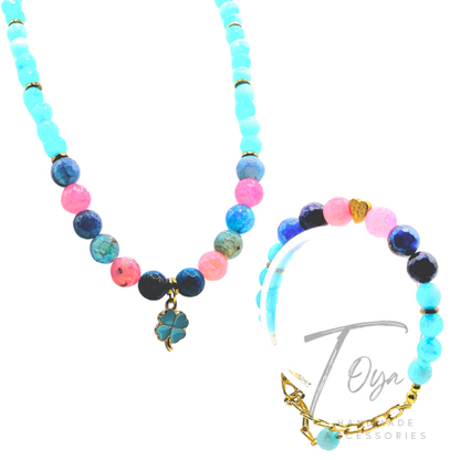 Full Agate Beaded Accessory set of Necklace and Bracelet for Women