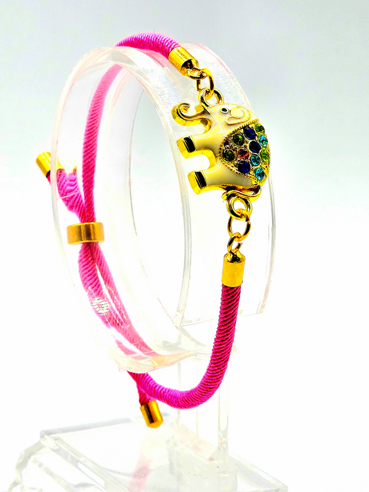 Adjustable Nylon Bracelet with Elephant Charm