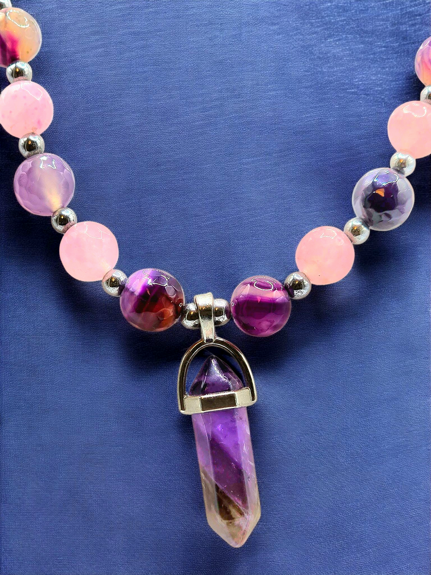 Natural Agate set of Necklace and Double Layers Bracelet for Women
