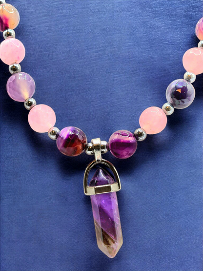 Natural Agate set of Necklace and Double Layers Bracelet for Women