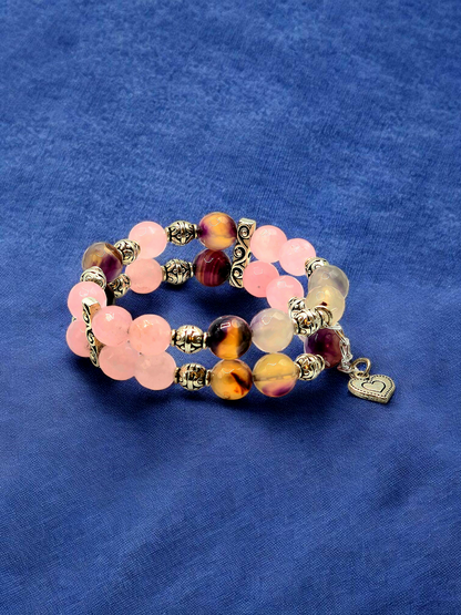 Natural Agate set of Necklace and Double Layers Bracelet for Women