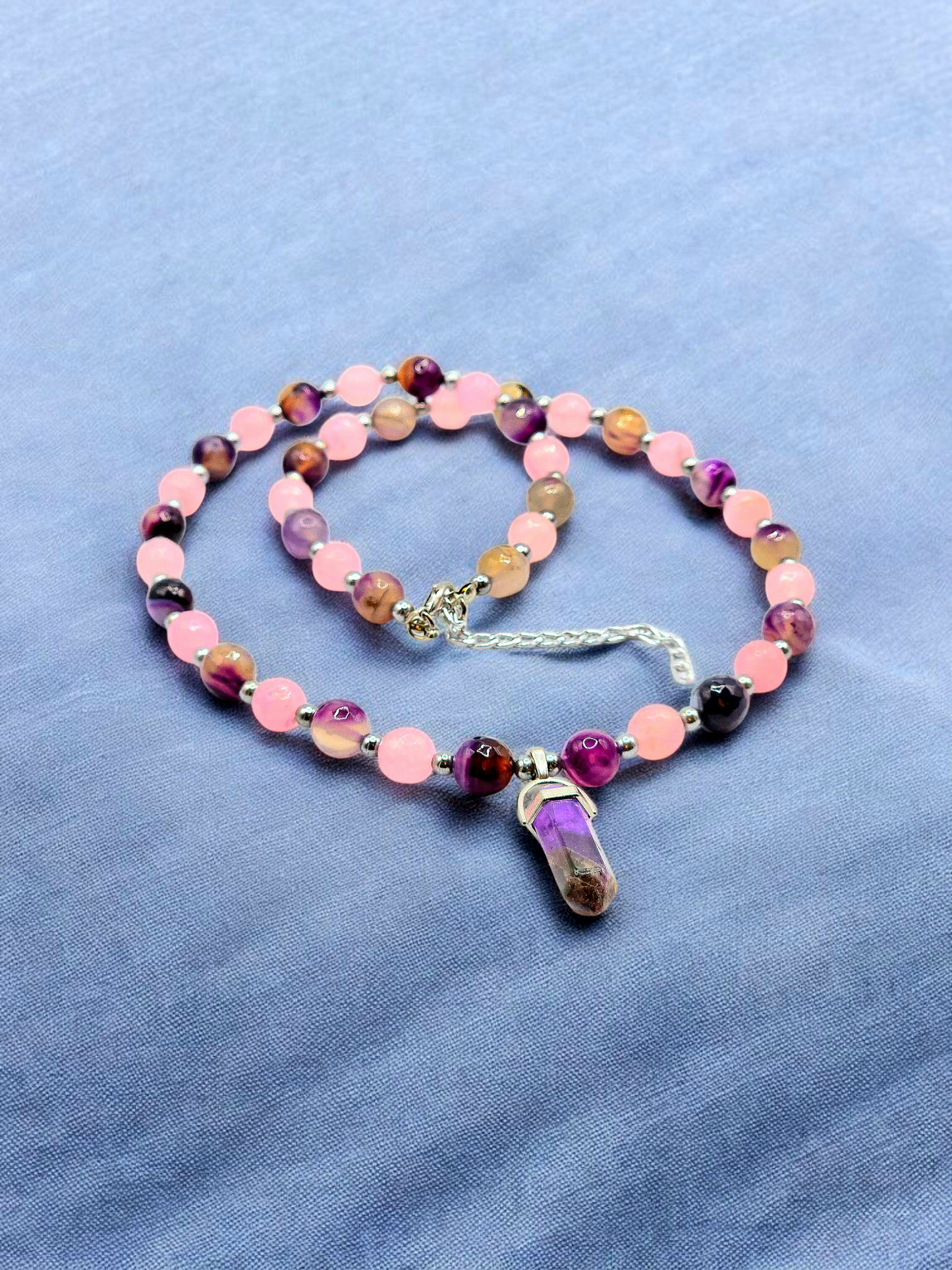 Natural Agate set of Necklace and Double Layers Bracelet for Women