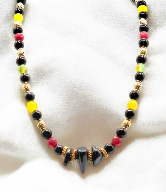 Elegant Colorful Agate and Black Broken Rock Beads Necklace for Women