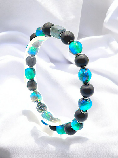 Black Onyx and Colorful Resin Beads with Hematite Bracelet for Men