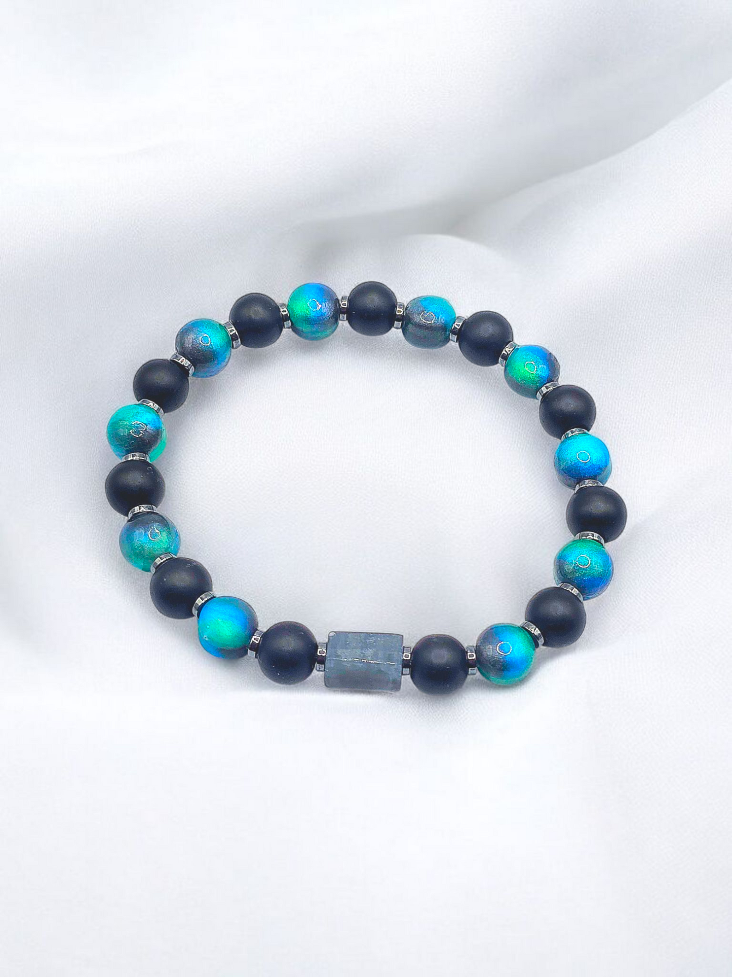 Black Onyx and Colorful Resin Beads with Hematite Bracelet for Men