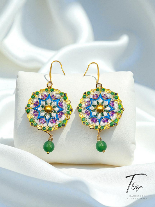 Colorful Resin and Green Agate Earring for Women