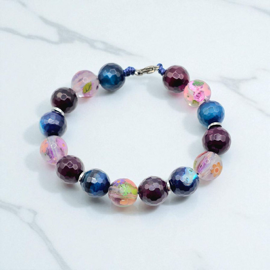 Blended Agate with Flory Resin Bracelet for Women