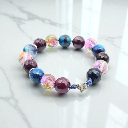 Blended Agate with Flory Resin Bracelet for Women