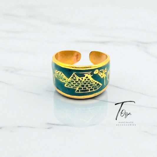 Adjustable Copper Ring for Women "Pyramids and Camels"