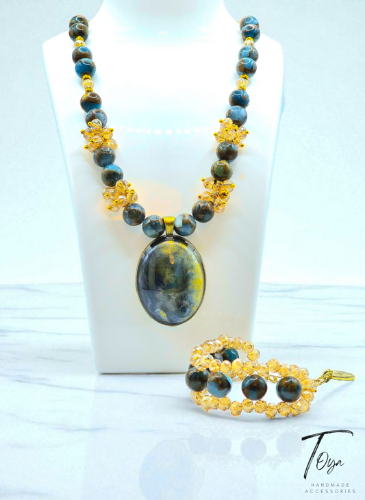 Natural Stones with Resin Pendant Jewelry Set for Women