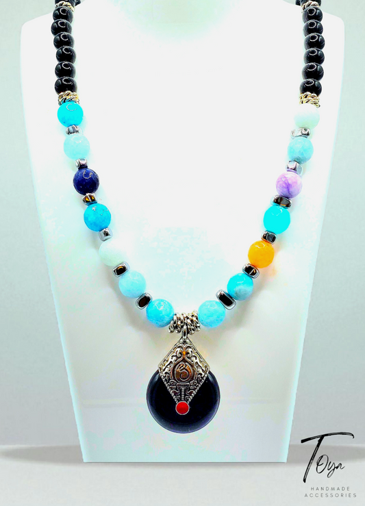 Agate and Black Pearl Necklace for Women