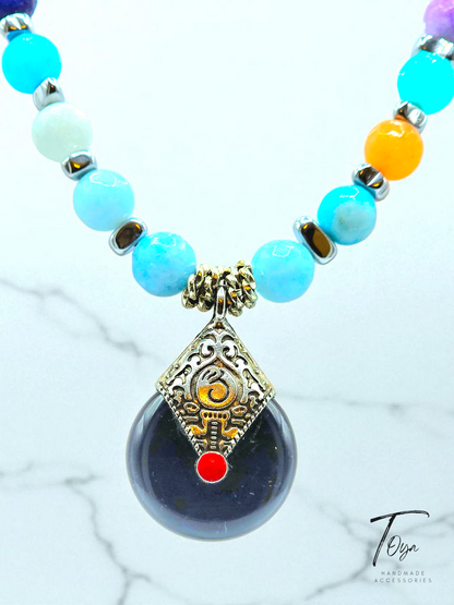Agate and Black Pearl Necklace for Women