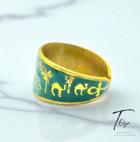 Adjustable Copper Ring for Women "Pyramids and Camels"