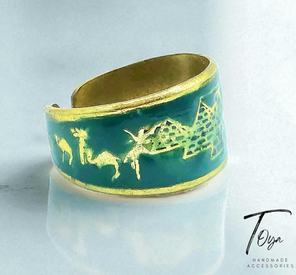 Adjustable Copper Ring for Women "Pyramids and Camels"