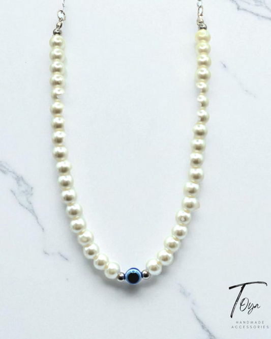 Classic Pearl with Evil Eye Charm Necklace for Women