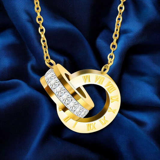 "Double Rings" Waterproof Necklace, 18K Gold Plated Steel Necklace for Women