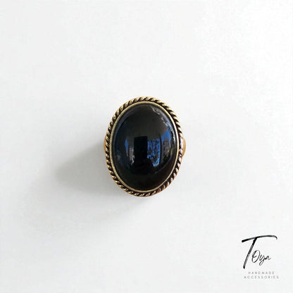 Adjustable Copper Ring for Women "Black Charm"