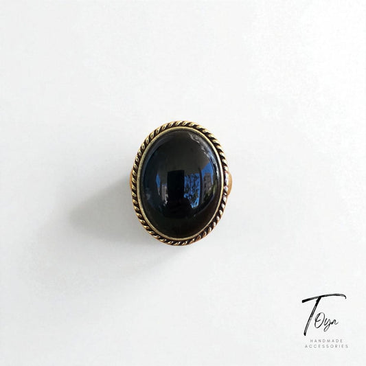 Adjustable Copper Ring for Women "Black Charm"